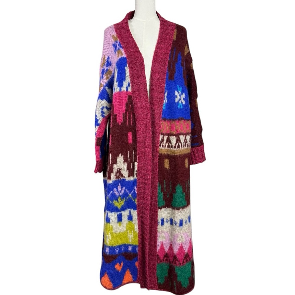 Free People Folk Song Maxi Cardi Small NWT Oversized Sweater Cardigan Fair Isle - Picture 8 of 13